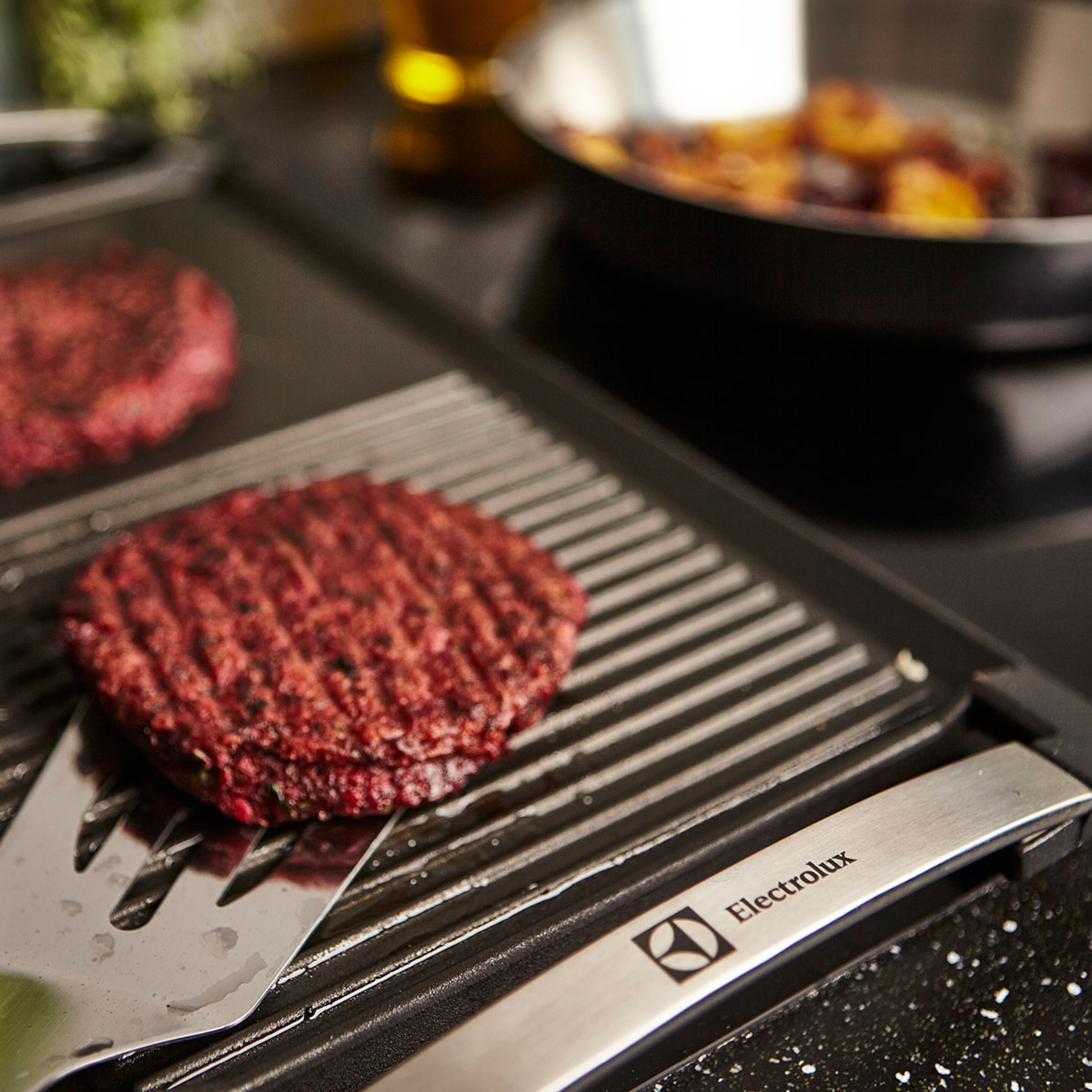A beetroot burger on the Electrolux plancha grill